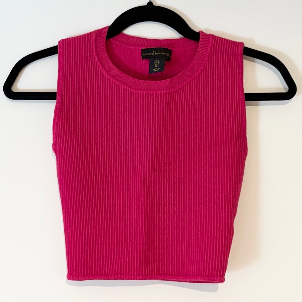 House of Harlow 1960 Ribbed Crop Tank Top Hot Pink, Size Small